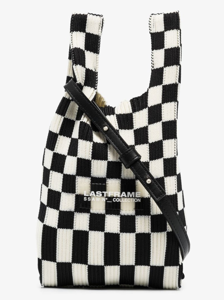 Black and White Ichimatsu Market Mini Tote Bag