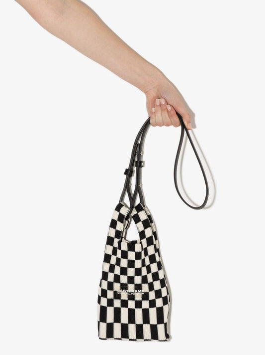 Black and White Ichimatsu Market Mini Tote Bag