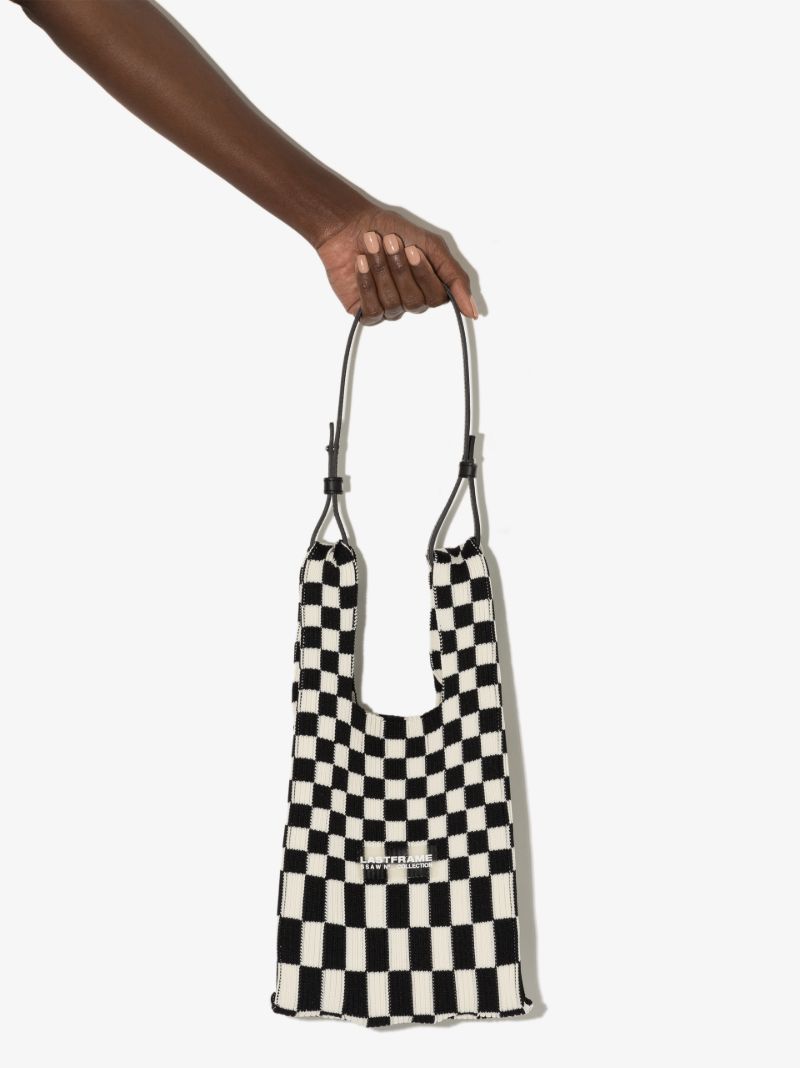 White and Black Ichimatsu Market Small Tote Bag