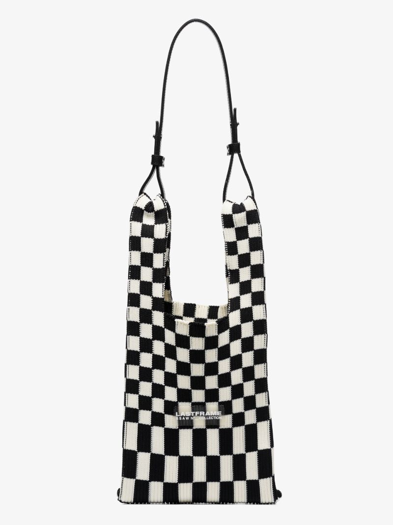 White and Black Ichimatsu Market Small Tote Bag