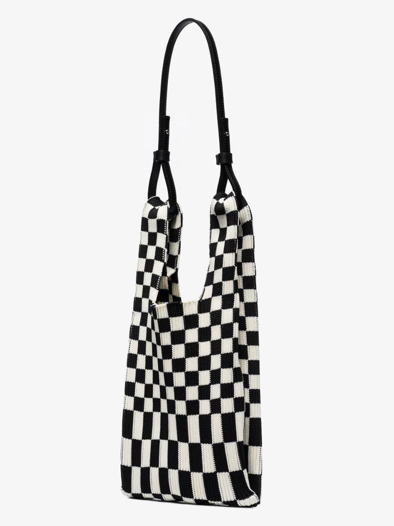 White and Black Ichimatsu Market Small Tote Bag