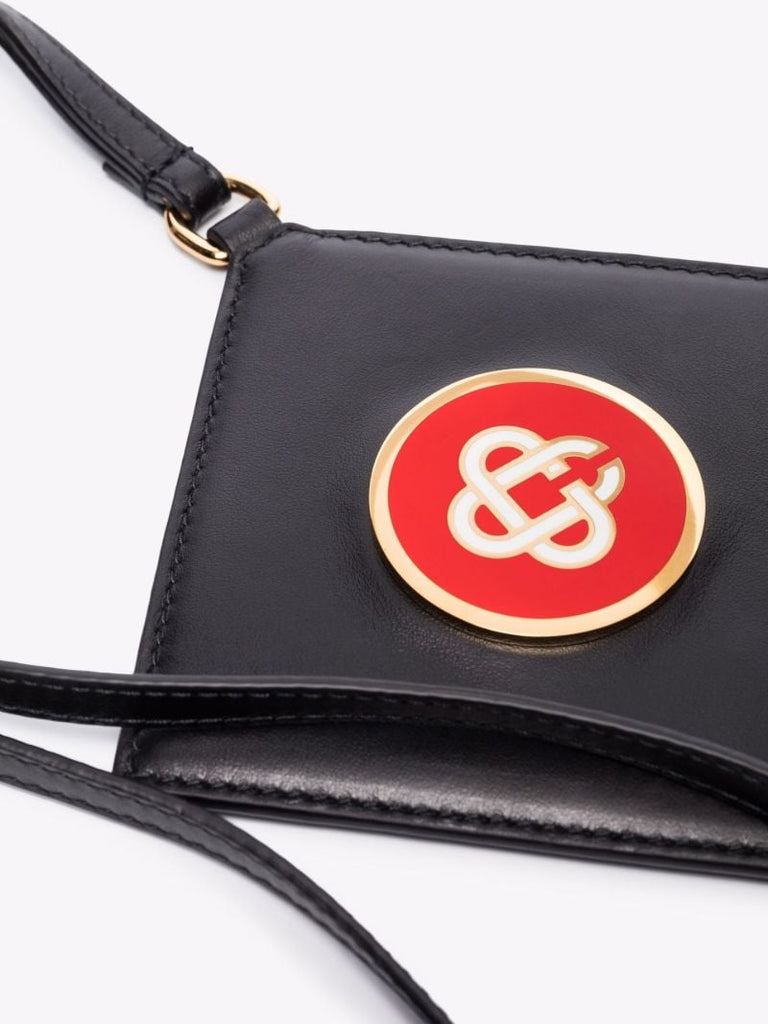 Black Monogram Strapped Leather Card Holder