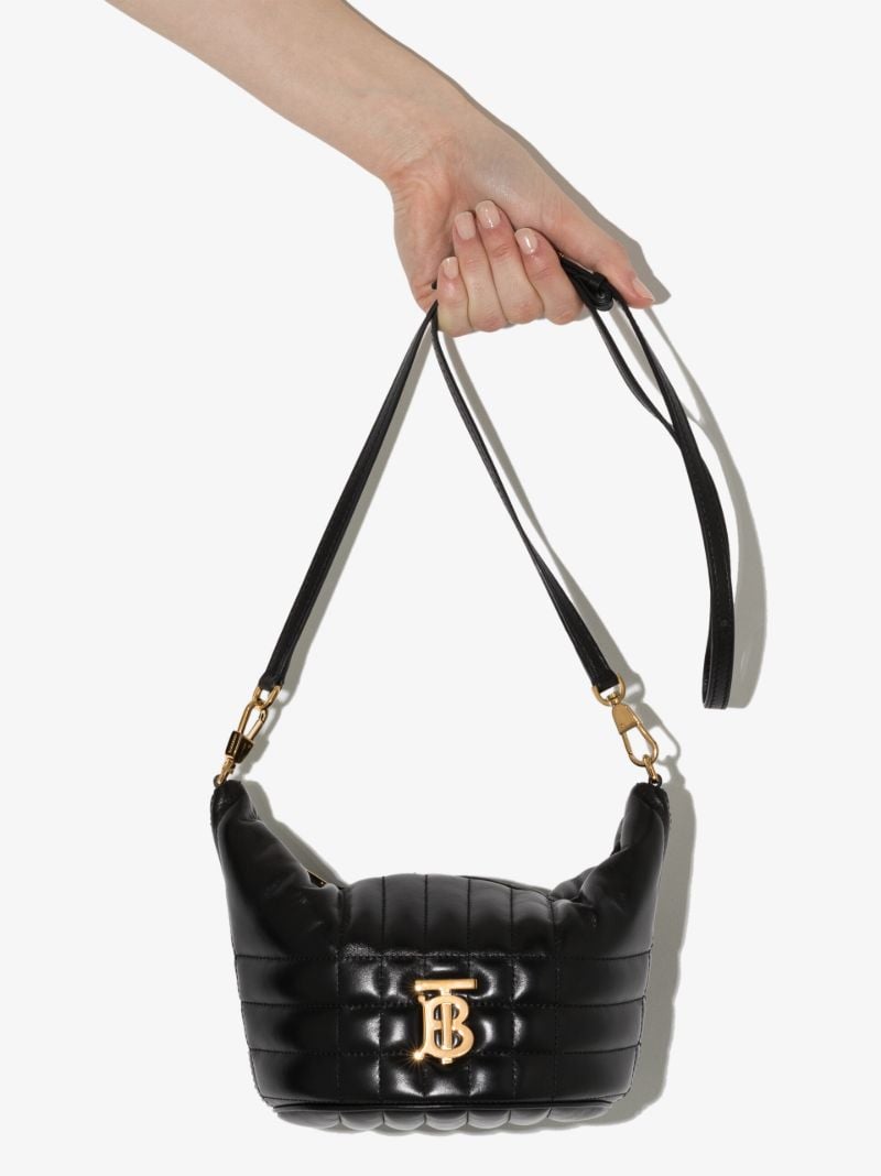 Black Lotus Padded Leather Cross Body Bag
