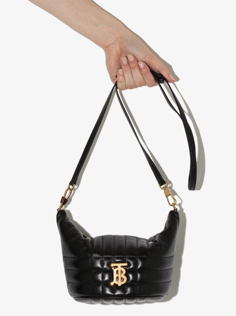 Black Lotus Padded Leather Cross Body Bag