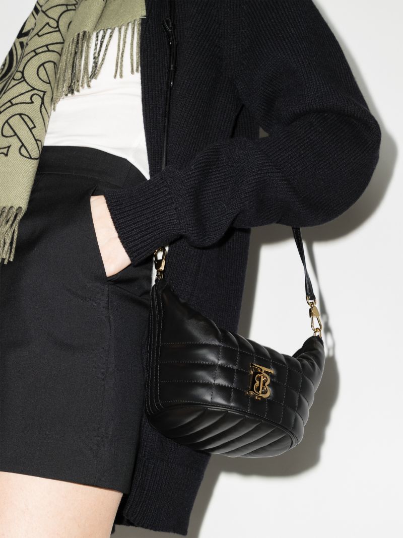 Black Lotus Padded Leather Cross Body Bag