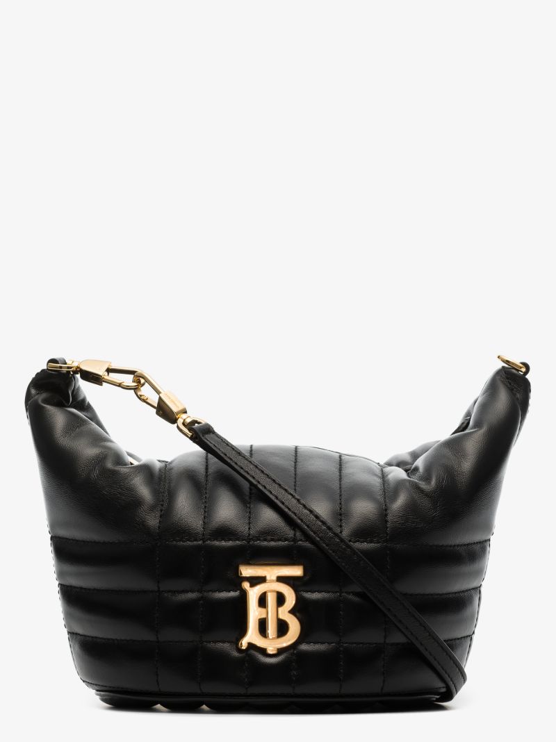 Black Lotus Padded Leather Cross Body Bag