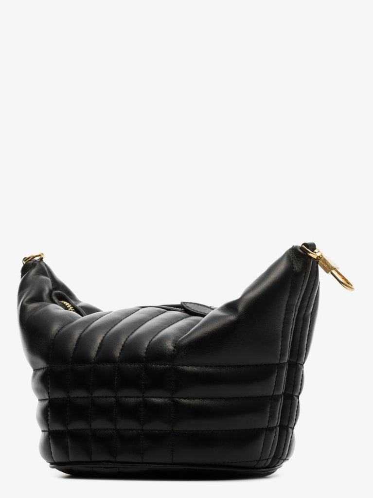 Black Lotus Padded Leather Cross Body Bag