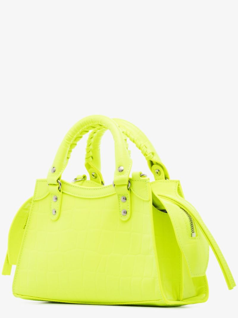 Neon Yellow Neo Classic Mini Mock Croc Top Handle Bag