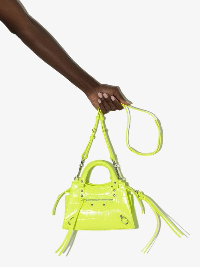 Neon Yellow Neo Classic Mini Mock Croc Top Handle Bag