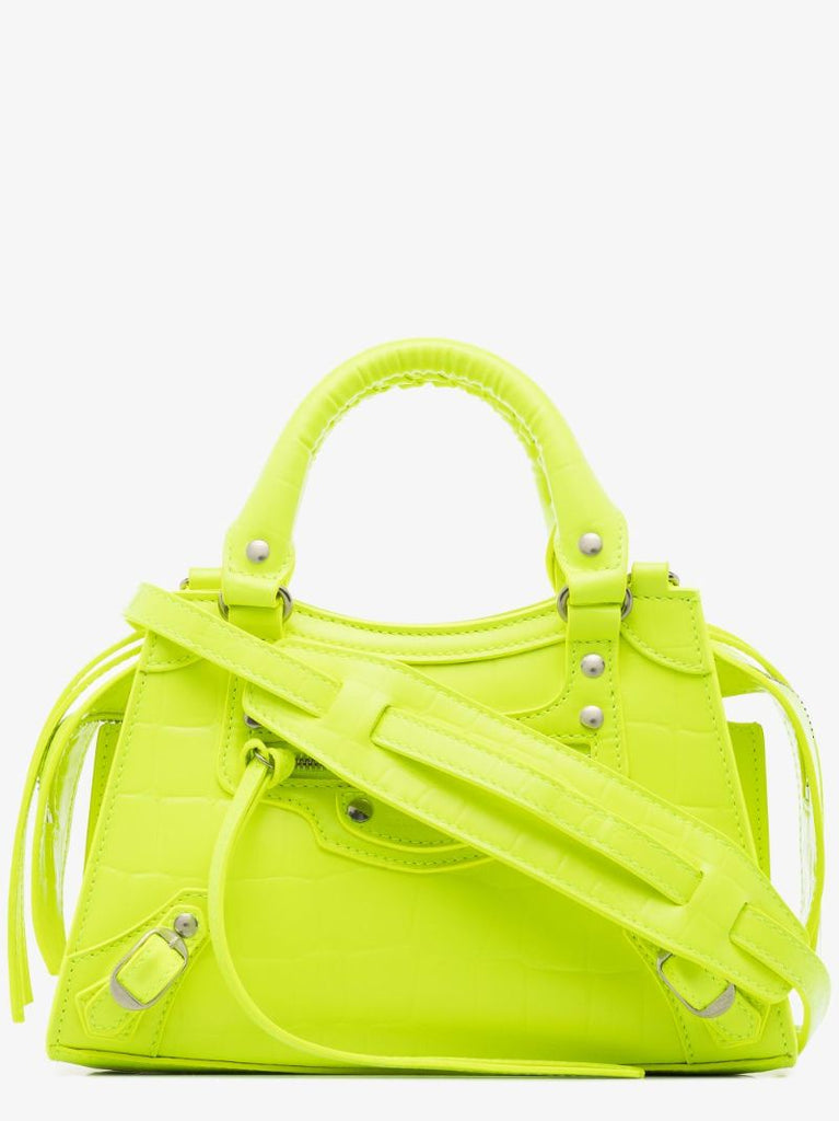 Neon Yellow Neo Classic Mini Mock Croc Top Handle Bag