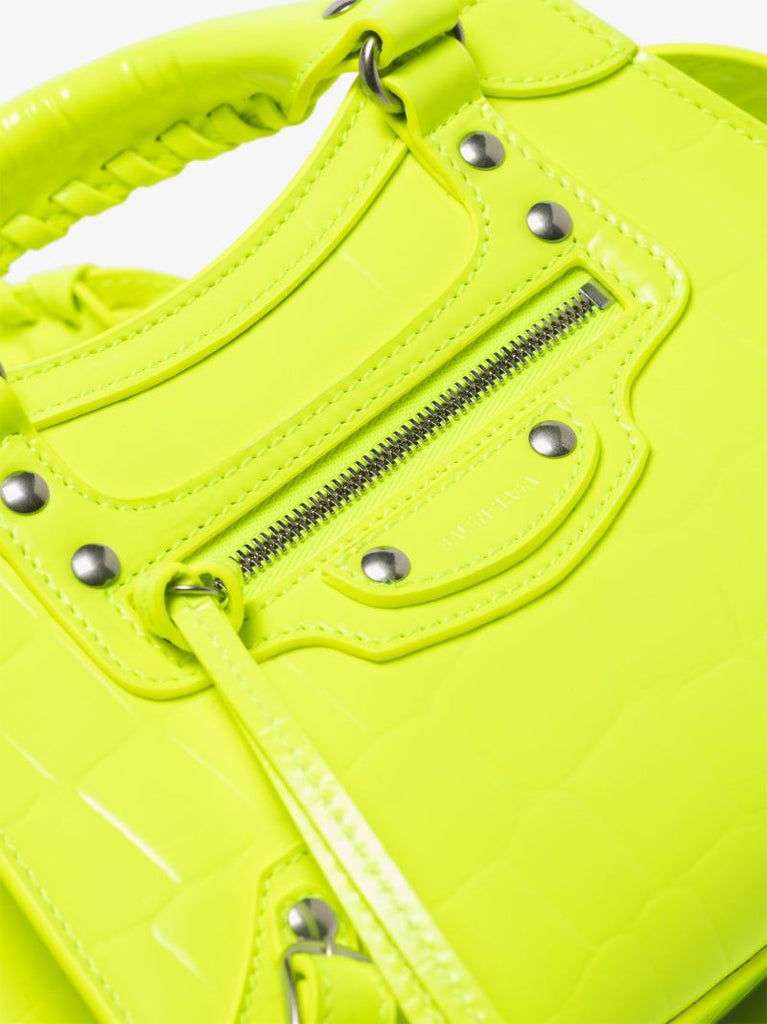 Neon Yellow Neo Classic Mini Mock Croc Top Handle Bag