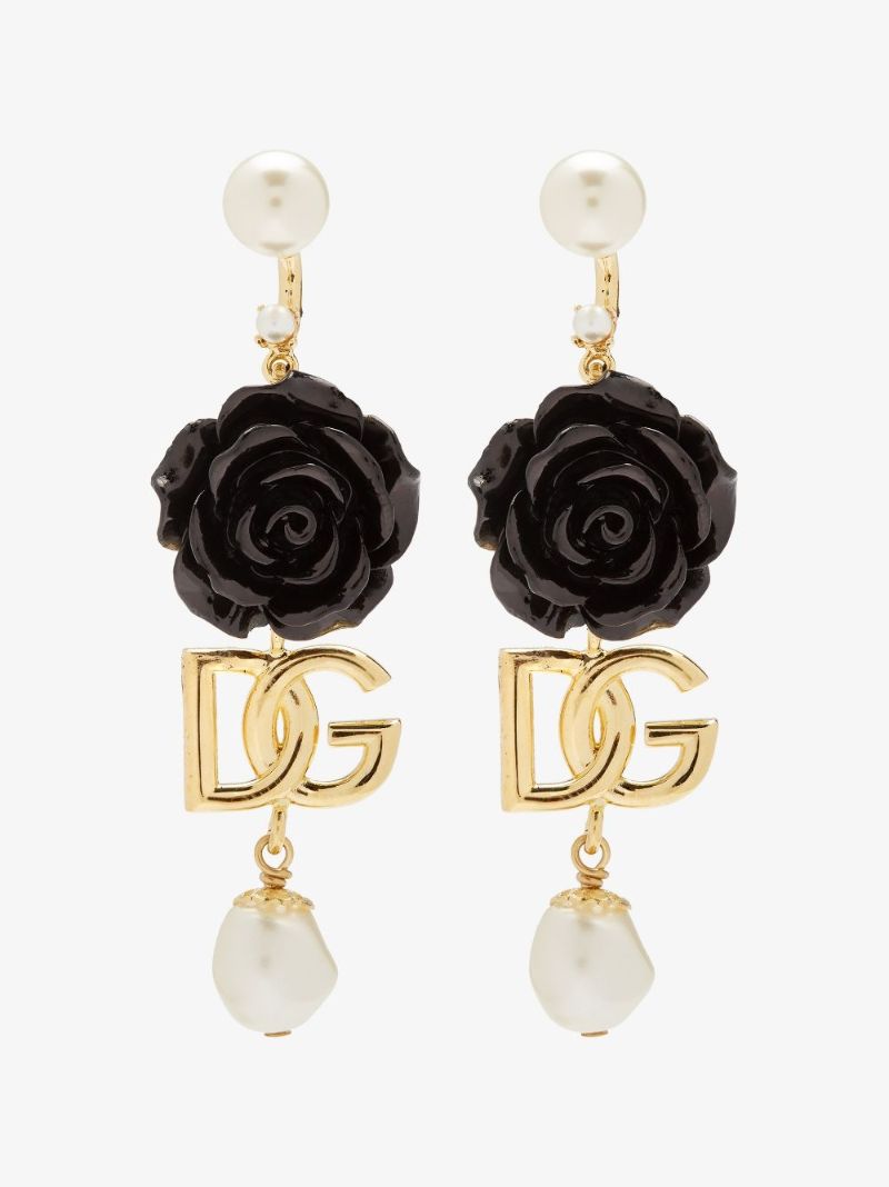 Gold Tone Dg Rose Drop Earrings