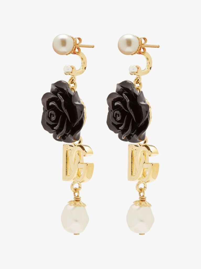 Gold Tone Dg Rose Drop Earrings