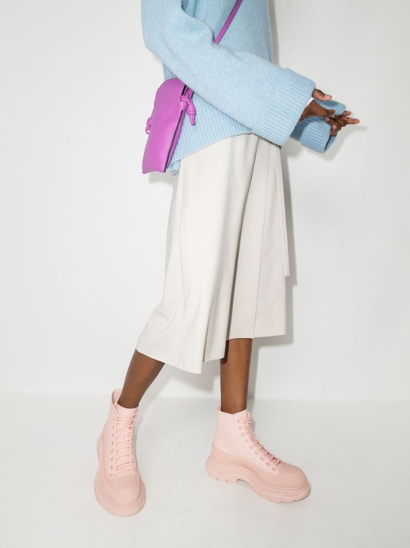 Pink Tread Slick Leather Ankle Boots