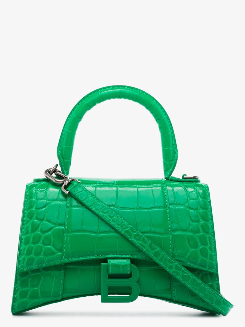 Green Hourglass Xs Leather Top Handle Bag