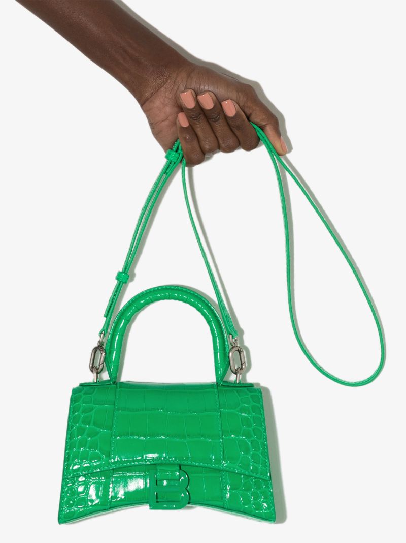 Green Hourglass Xs Leather Top Handle Bag