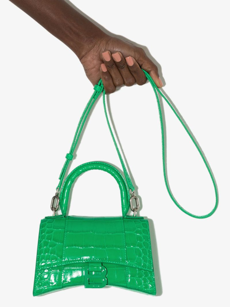 Green Hourglass Xs Leather Top Handle Bag