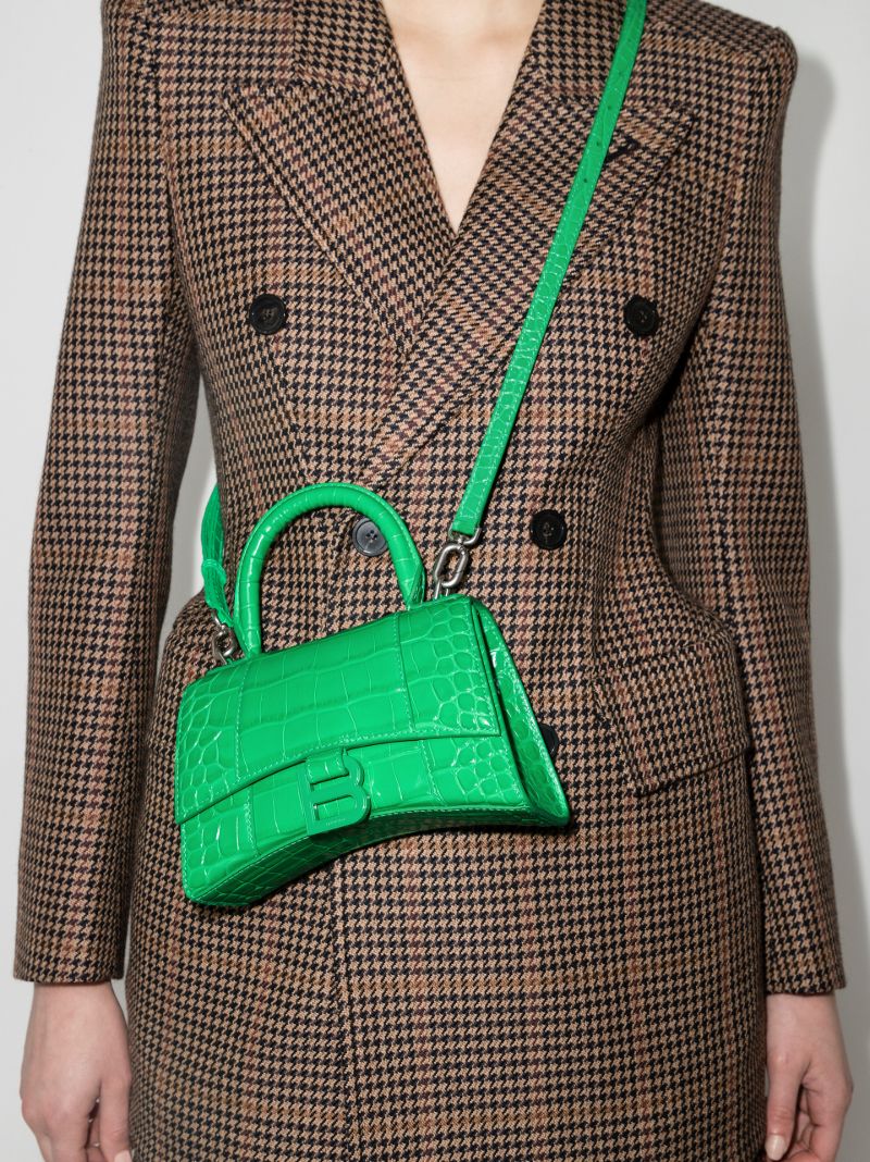 Green Hourglass Xs Leather Top Handle Bag