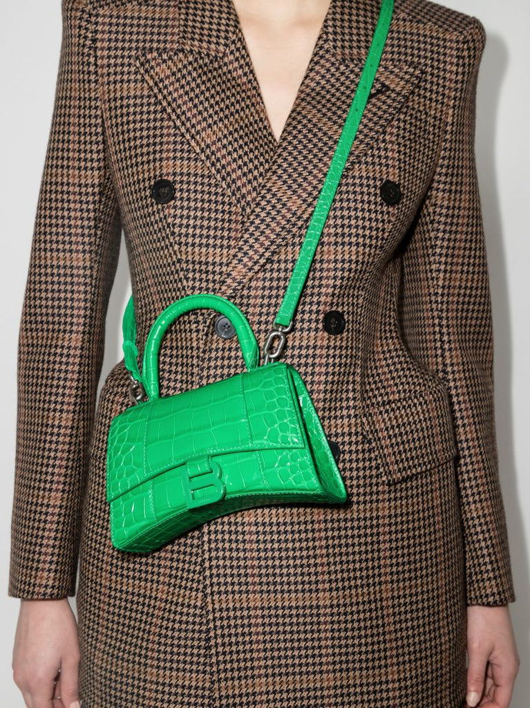 Green Hourglass Xs Leather Top Handle Bag