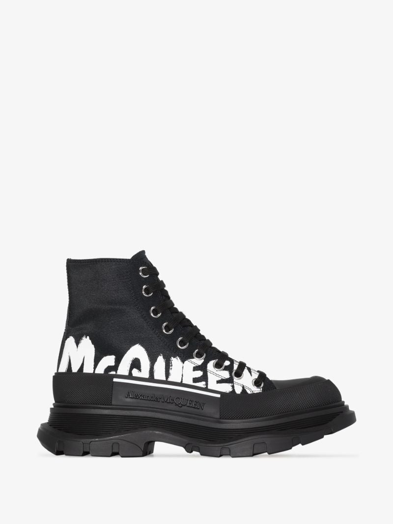Black Tread Slick Lace-up Boots