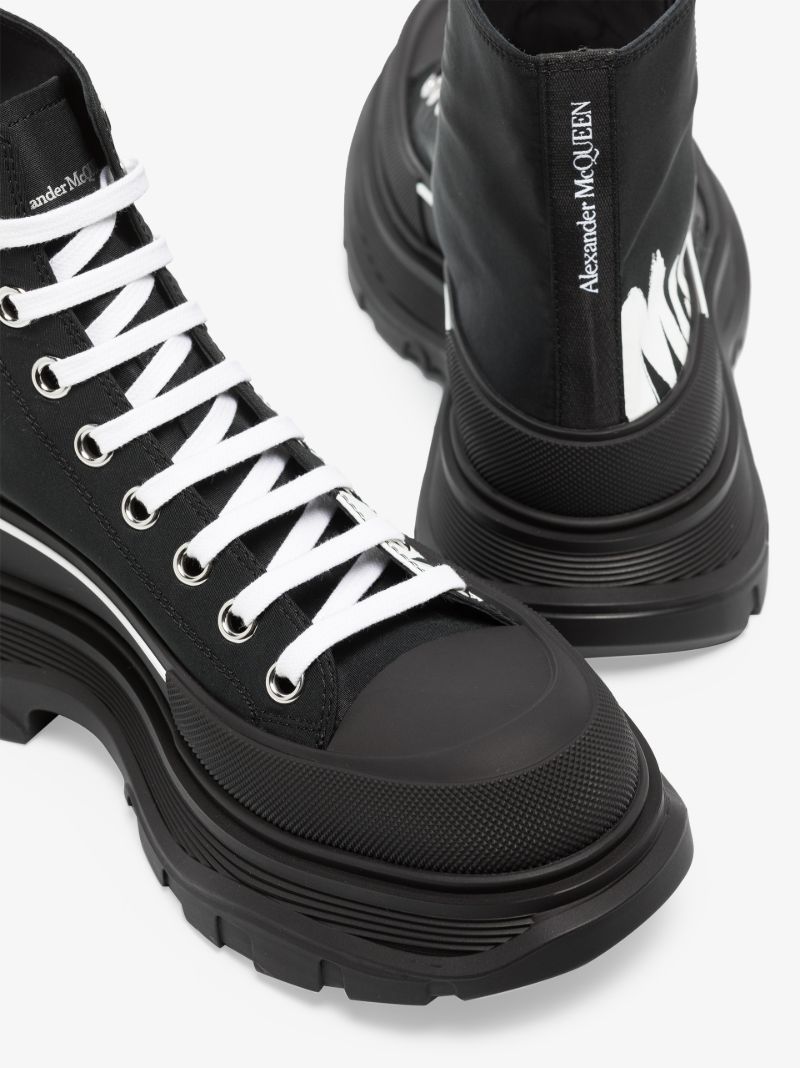 Black Tread Slick Lace-up Boots
