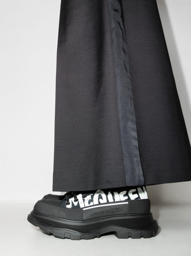 Black Tread Slick Lace-up Boots