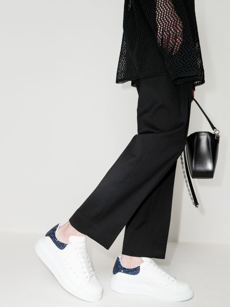White and Navy Glitter Oversized Sneakers