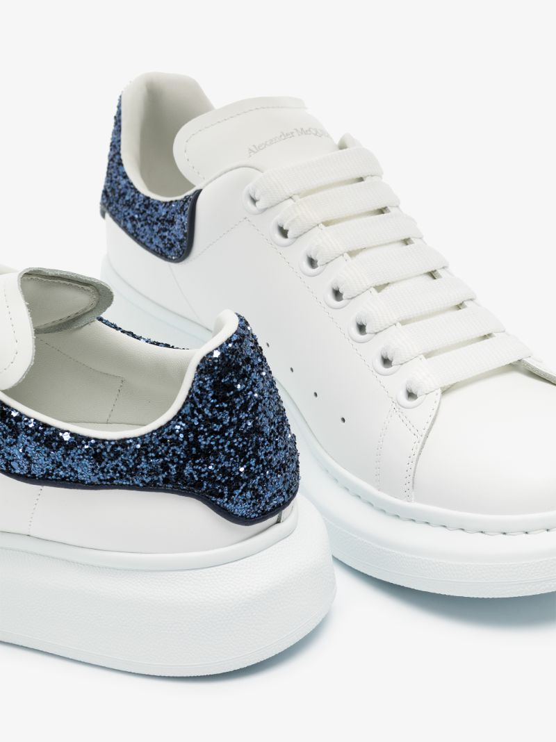 White and Navy Glitter Oversized Sneakers