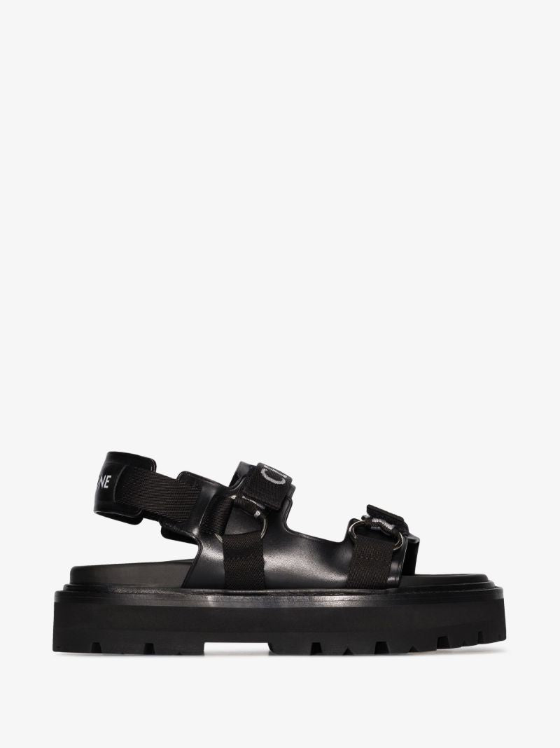 Black Logo Double Strap Leather Sandals