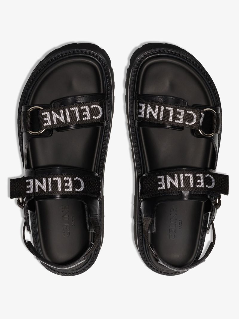 Black Logo Double Strap Leather Sandals