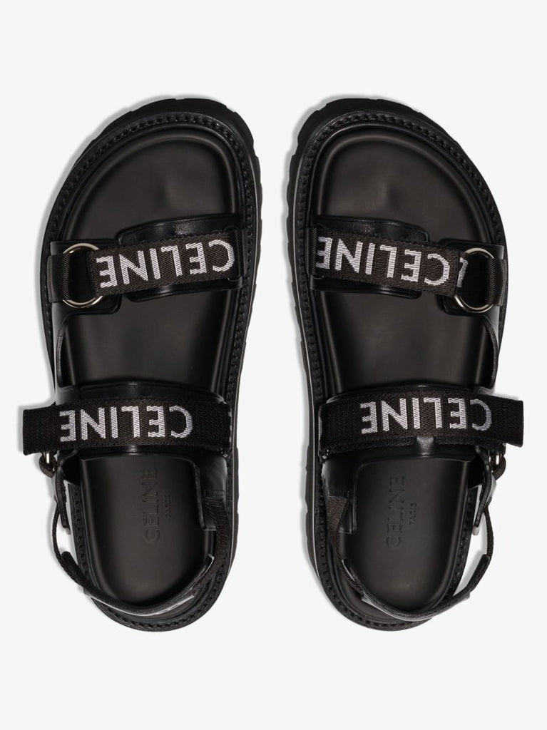 Black Logo Double Strap Leather Sandals