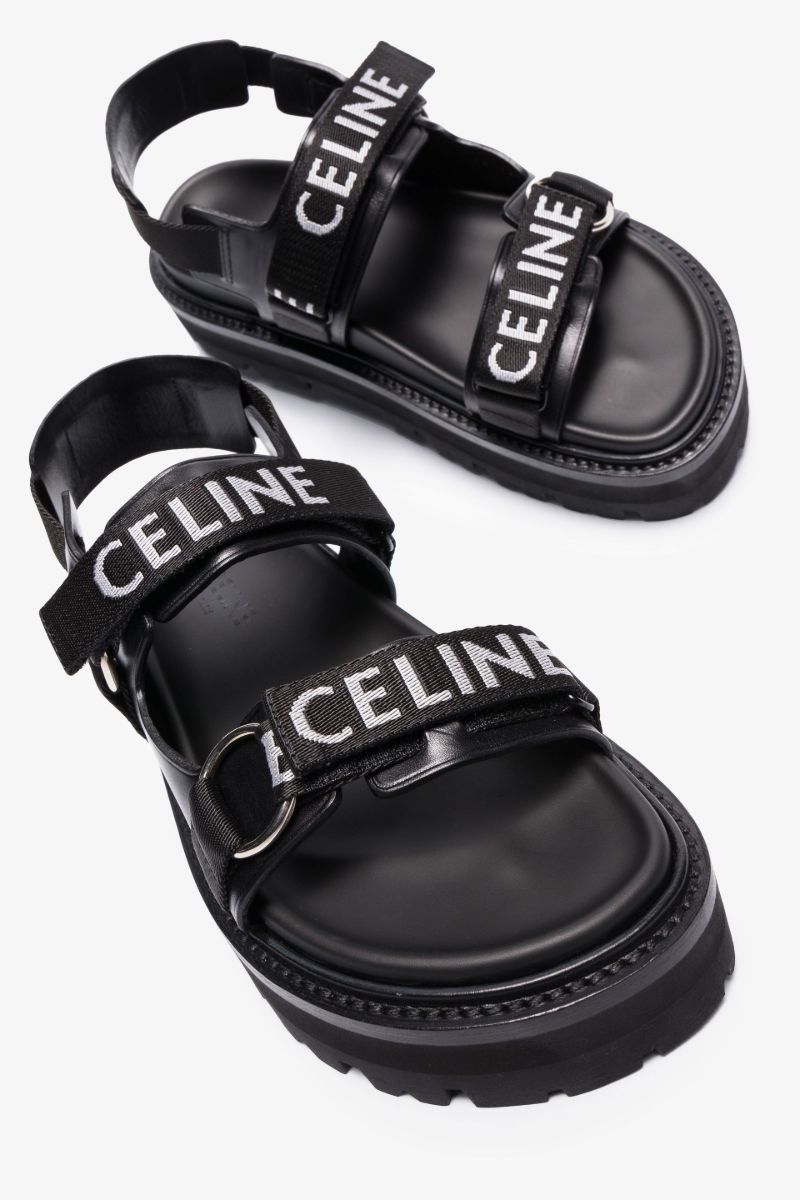 Black Logo Double Strap Leather Sandals