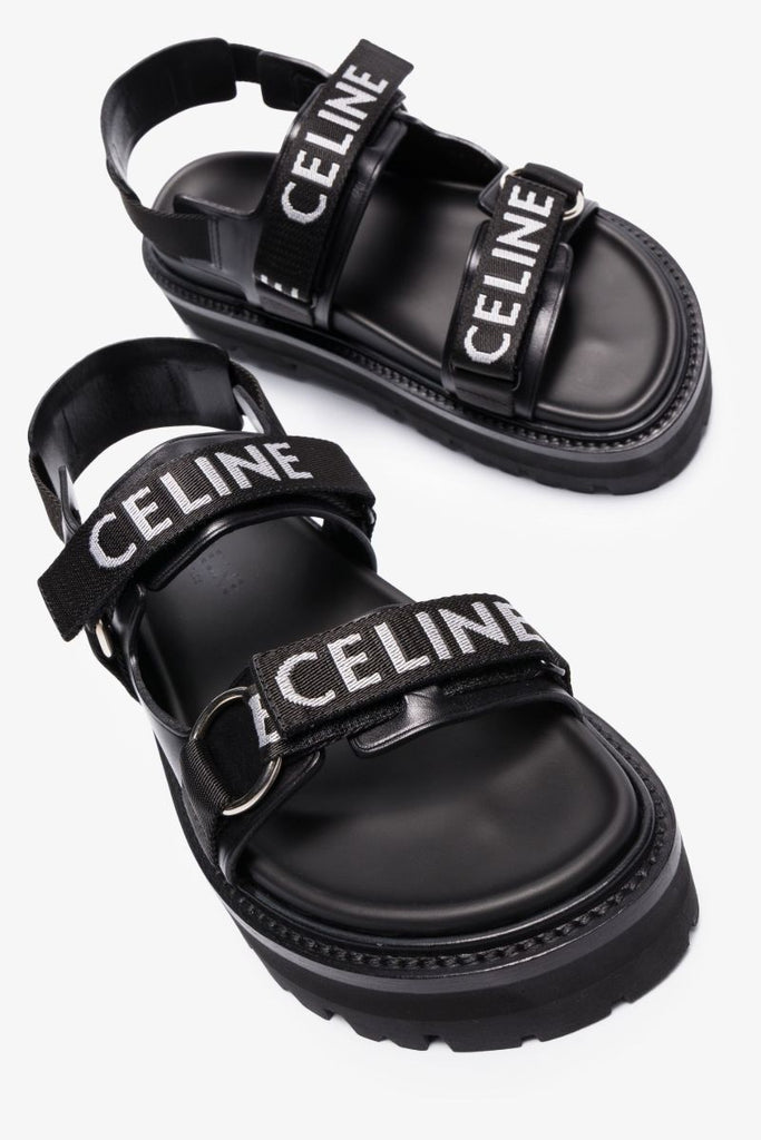 Black Logo Double Strap Leather Sandals