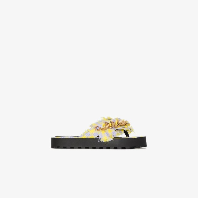 Yellow Chain Tweed Sandals