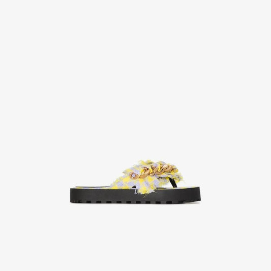 Yellow Chain Tweed Sandals