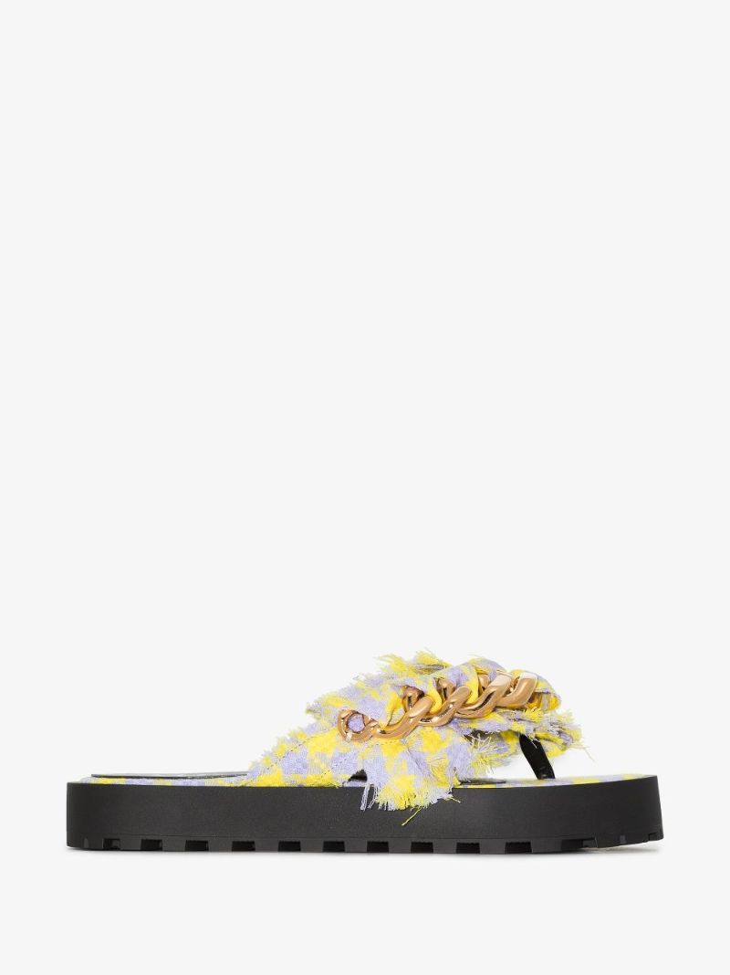 Yellow Chain Tweed Sandals