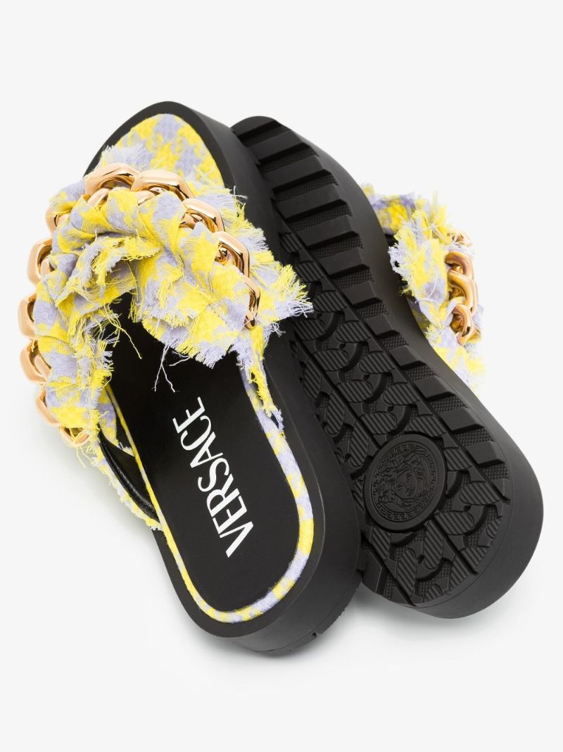 Yellow Chain Tweed Sandals