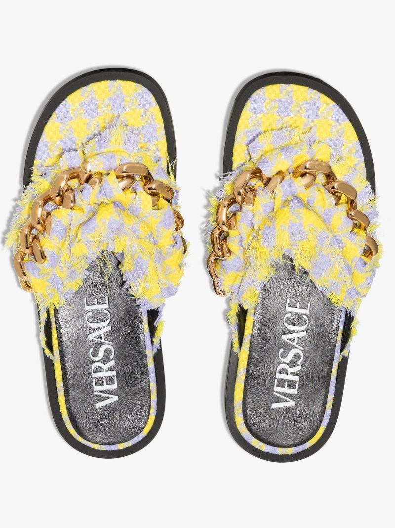 Yellow Chain Tweed Sandals