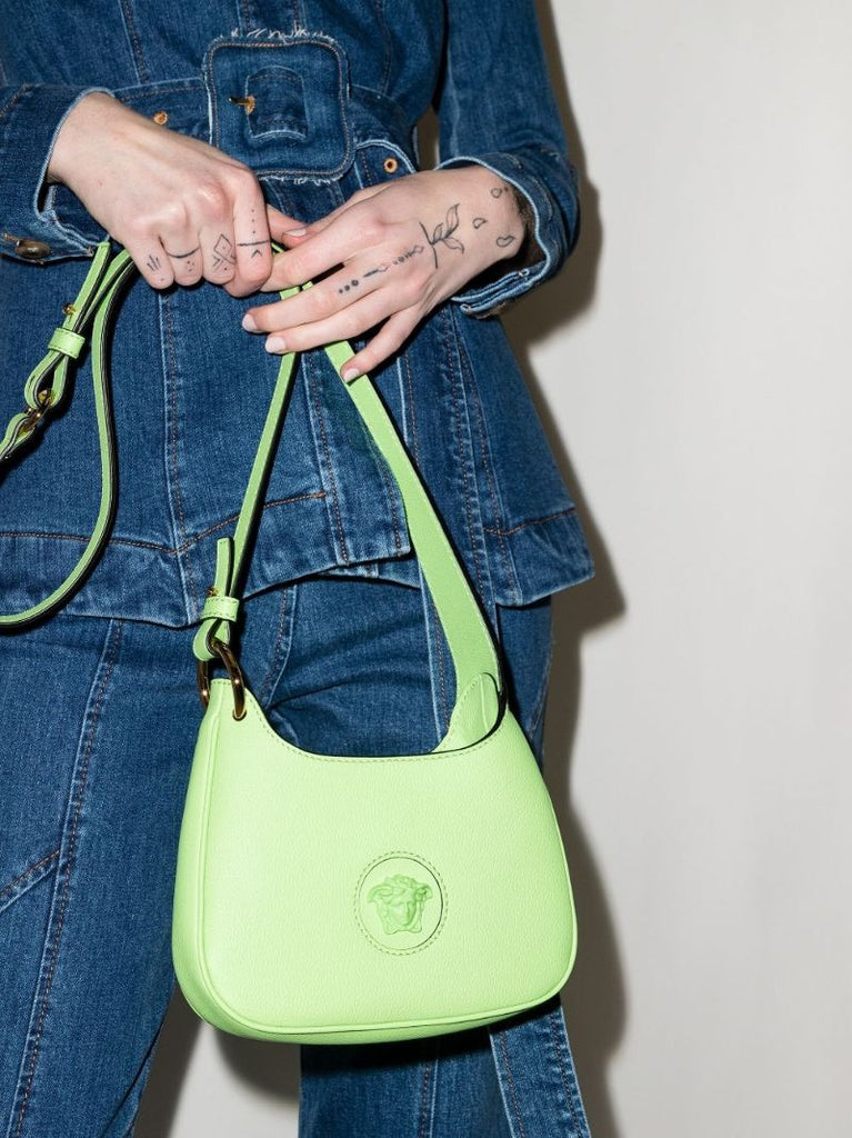 Green La Medusa Small Leather Cross Body Bag