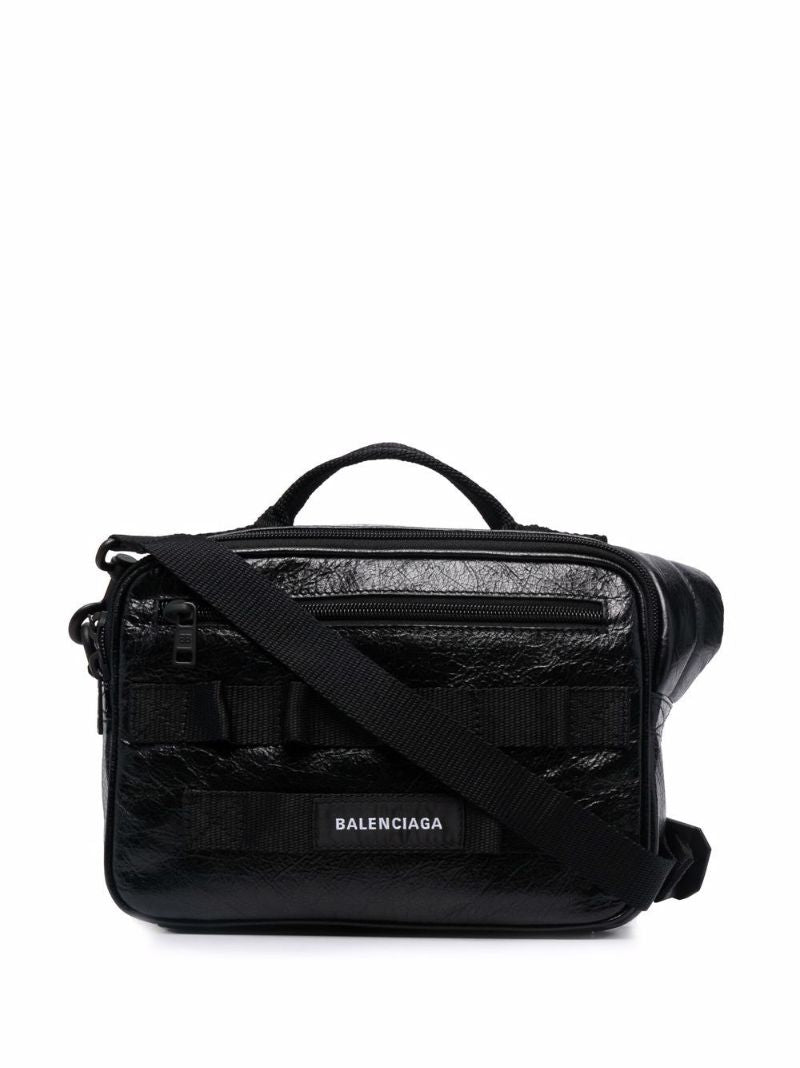 Black Army Leather Cross Body Bag