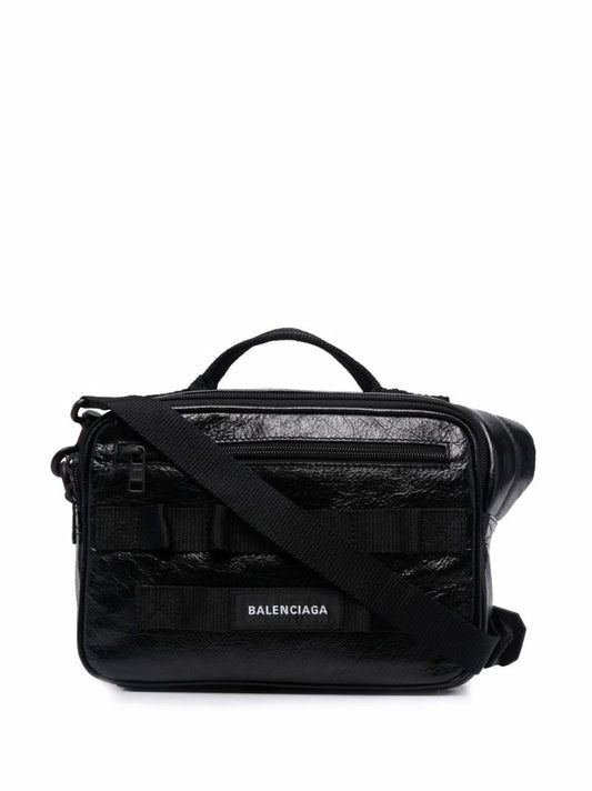 Black Army Leather Cross Body Bag