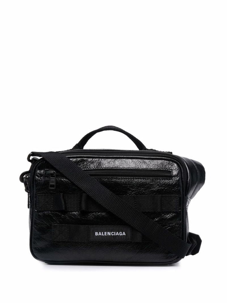Black Army Leather Cross Body Bag