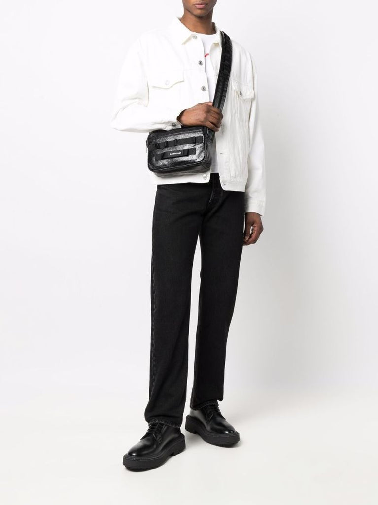 Black Army Leather Cross Body Bag