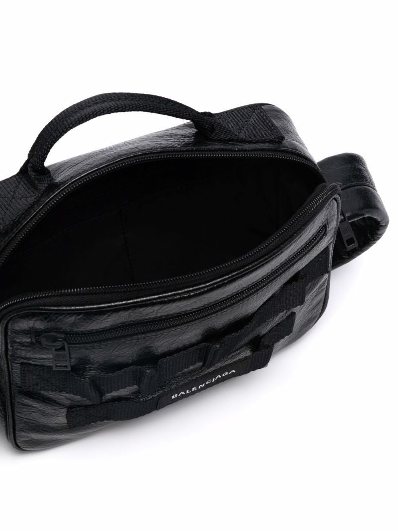 Black Army Leather Cross Body Bag