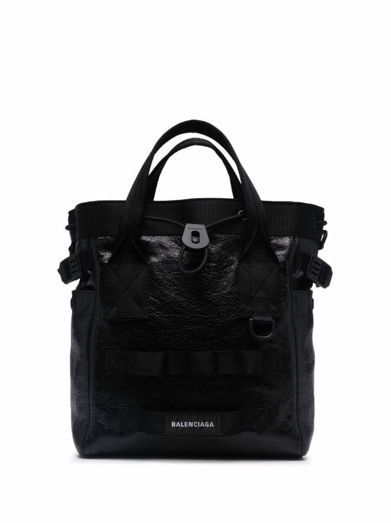 Black Small Army Leather Tote Bag