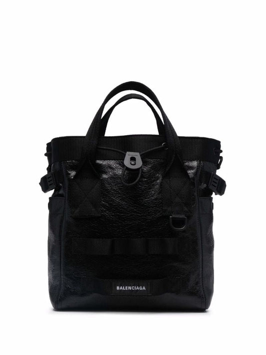 Black Small Army Leather Tote Bag
