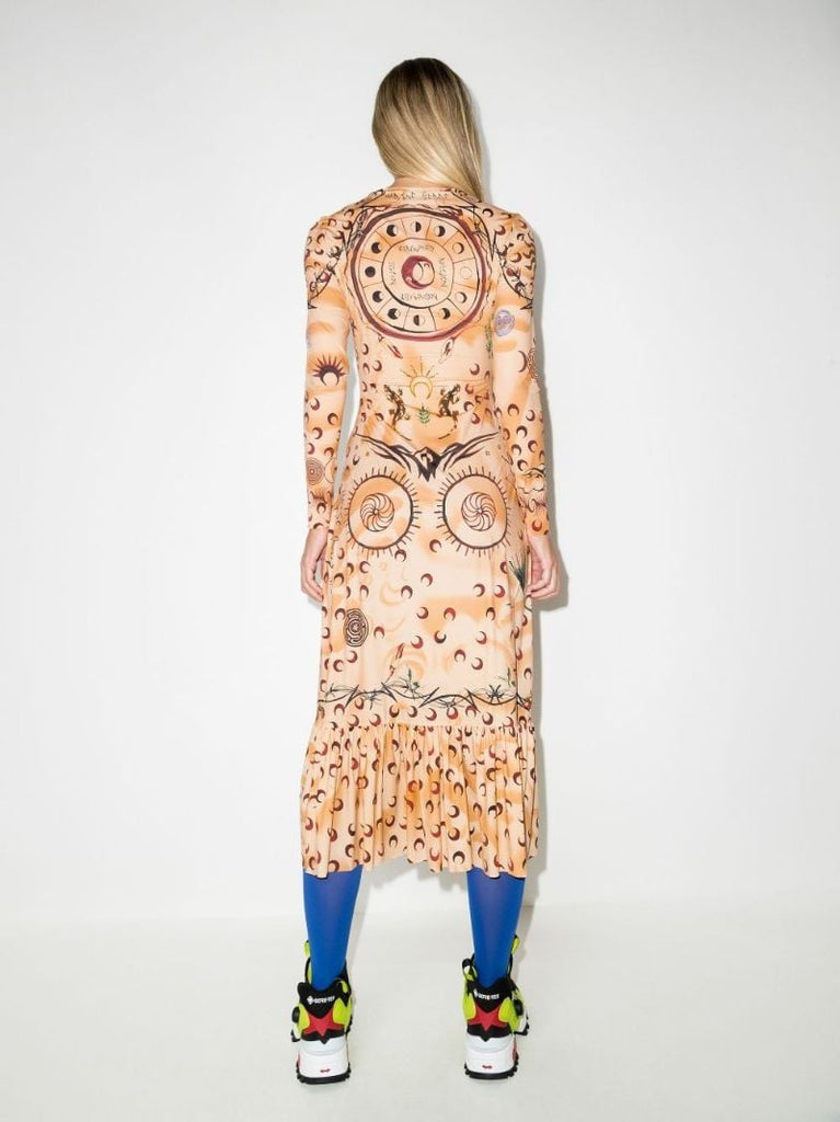 Tattoo Frilled Hem Midi Dress
