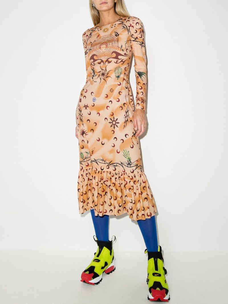 Tattoo Frilled Hem Midi Dress
