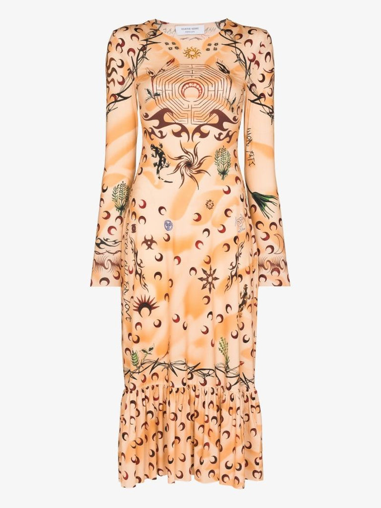 Tattoo Frilled Hem Midi Dress