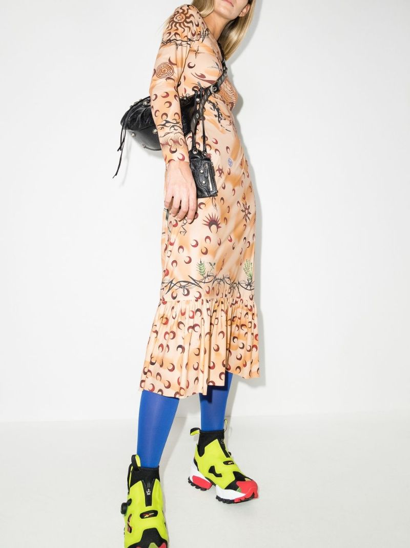 Tattoo Frilled Hem Midi Dress
